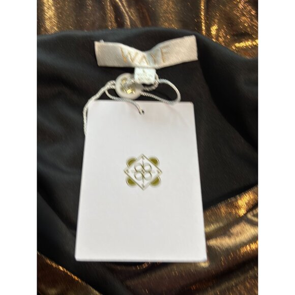 Metallic Bronze Draped Maxi Dress By WAYF With V-Neckline Spaghetti Straps - Picture 7 of 14